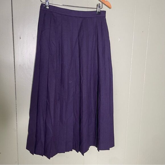 Vintage Givenchy 100% Shearing Wool Long Pleated Button Purple Skirt Size 12 - Picture 4 of 11